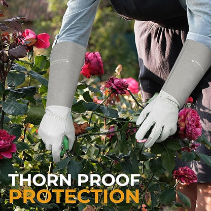 HANDLANDY Long Gardening Gloves for Men Women, Thorn Proof Rose Pruning Leather Garden Yard Gauntlet Glove, Gardening Gifts