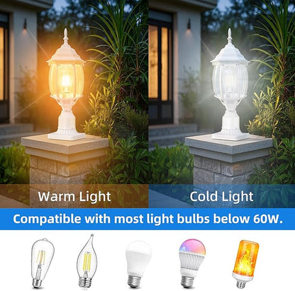17” White Outdoor Post Light Fixture, Pole Mount Outside Light for Garden Entrance Driveway White Pillar Lantern 17 Inch Pier Mount Outdoor Lamp Post for Front Yard