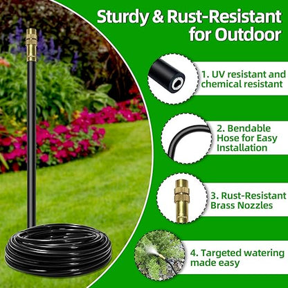 Drip Irrigation System for Garden - 60 Ft Drip Irrigation Kit with 19 360°Adjustable Copper Nozzles Hose, Automatic Atomizing Plant Watering Sprinkler System for Yard, Lawn, Greenhouse, Potted