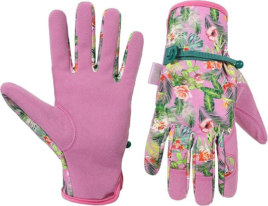 HANDLANDY Gardening Gloves for Women, Breathable Ladies Leather Garden Yard Gloves Best Gift for Gardeners