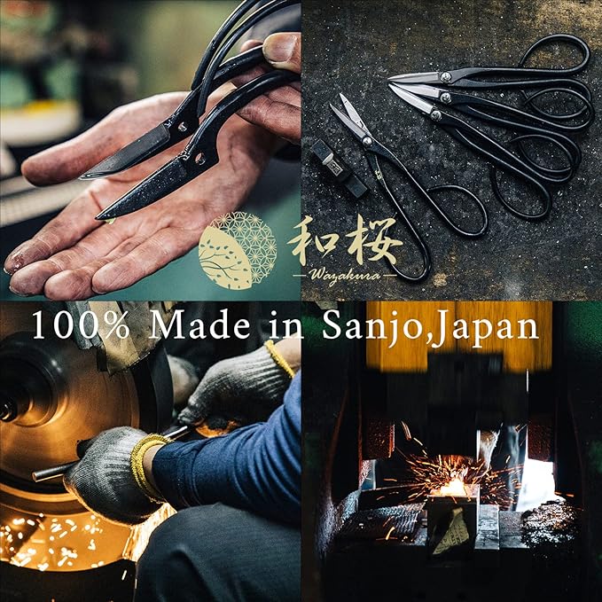 Wazakura Satsuki Bonsai Scissors 7" (180mm) – Hand-Forged Japanese Pruning Shears Made in Japan, S58C Carbon Steel, Precision Bonsai & Garden Tool