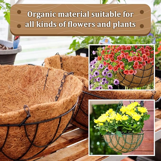 Legigo 4 Pack 18 Inch Hanging Basket Coco Liners Replacement, 100% Natural Round Coconut Coco Fiber Planter Basket Liners for Hanging Basket Flowers/Vegetables