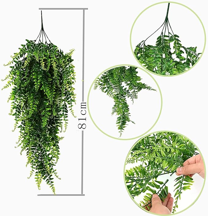 Toprooms 4pcs Artificial Hanging Plants Fake Hanging Plant Fake Plants Faux Fern Ivy Vines Outdoor UV Resistant Plastic Hanging Plants Artificial Decor (Ferns)
