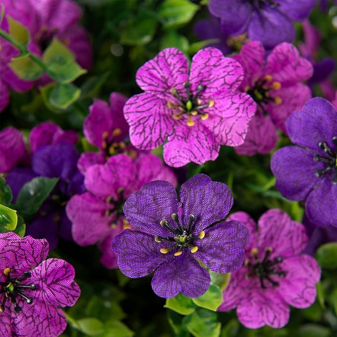 Artificial Silk Flowers Hanging Baskets Outdoors Indoors, Daisy with Eucalyptus Leaves Arrangement for Garden Yard Spring Summer Decor Faux Green Plant Metal Coconut Lining (Dark Purple Purple)