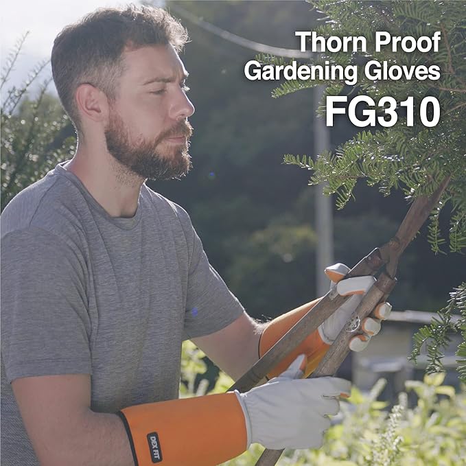 DEX FIT FG310 Gardening Gloves for Women & Men, Long Thorn Proof Leather Sleeves Protection, Comfortable, Durable for Cactus, Rose Bush Pruning and Garden and Yard Work; Orange XL (10) 1 Pair