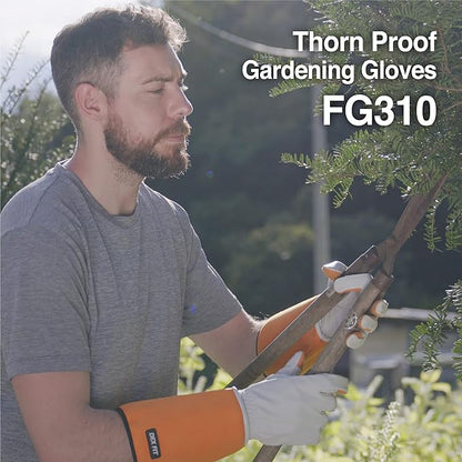 DEX FIT FG310 Gardening Gloves for Women & Men, Long Thorn Proof Leather Sleeves Protection, Comfortable, Durable for Cactus, Rose Bush Pruning and Garden and Yard Work; Orange S (7) 1 Pair