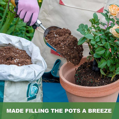 Haliaeetus Potting Soil Scoop, Bend-Proof Stainless Steel Garden Scoop, 1 Cup Big Volume Garden Hand Shovel, Comfortable Wood Handle Dirt Trowel for Transplanting, Cultivation, Composting and Planting