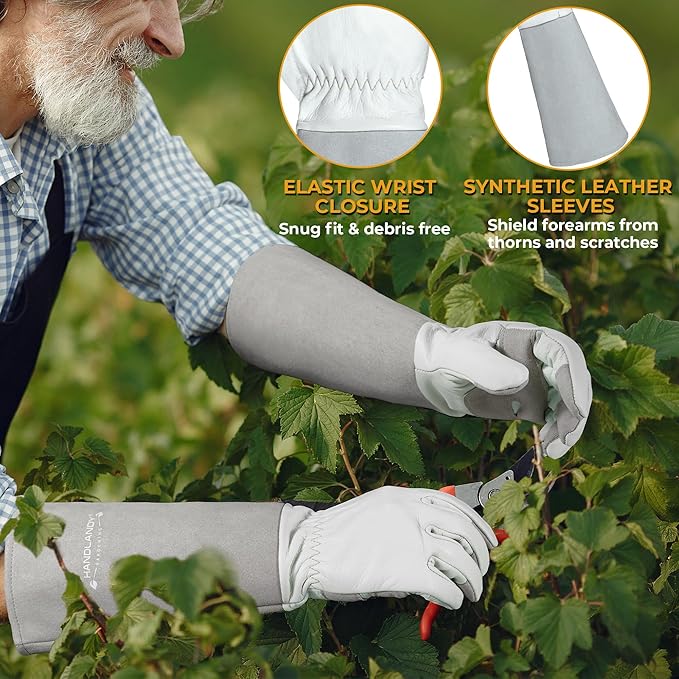HANDLANDY Long Gardening Gloves for Men Women, Thorn Proof Rose Pruning Leather Garden Yard Gauntlet Glove, Gardening Gifts