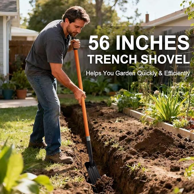 Trench Shovel for Digging, 4-Inch Trench Shovel, Heavy Duty Trenching Shovel with Fiberglass Handle, 56 Inches
