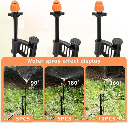 20 Sets 90/180/360 Degree Irrigation Sprinkler Heads with Stake, Drip Micro Spray Emitters with 1/4" Irrigation Tubing on Riser Stake,Micro Spray Sprinkler Stake Assembly for Garden Watering System