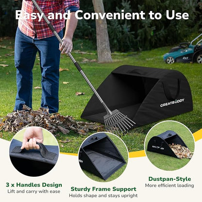 GreatBuddy Leaf Collector, Portable Lawn Bag, 26 Gallon Yard Waste Bag Oxford Fabric for Garden, Reusable Heavy Duty Dustpan Bag with Handles, Leaf Cleanup Tools for Debris, Grass and Trash