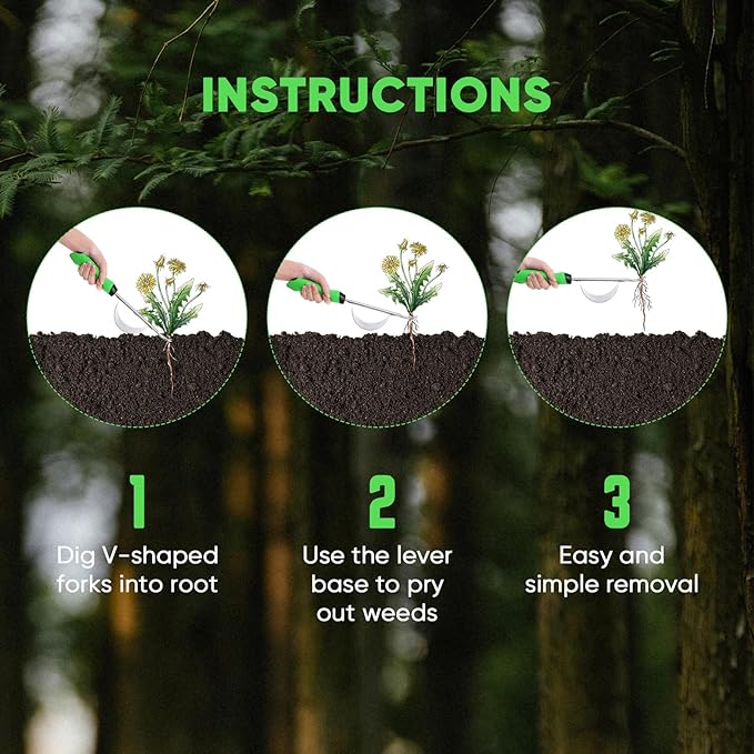 Grootpow HW1 Hand Weeder Tool, Weed Puller Tool with Ergonomic Handle for Garden - Durable Unique Lever Design Dandelion Weeder Tool with V-Shaped Forks for Easy Weed Removal - in Gift Box