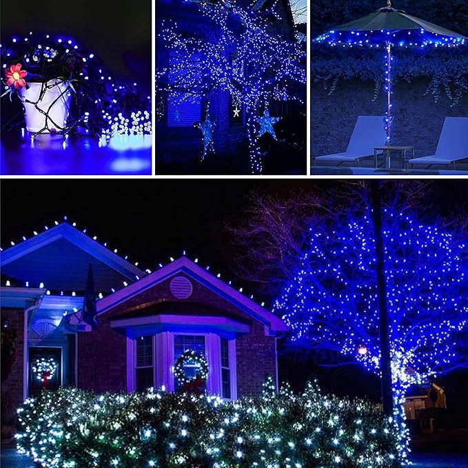 YEGUO 165ft 500 LED Blue Christmas Lights Outdoor Waterproof, Green Wire String Lights Indoor, 8 Modes Twinkle Tree Lights Plug in with Memory Timer for Holiday Festival Xmas