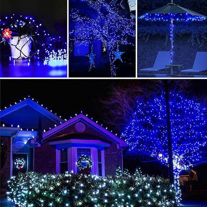 YEGUO 165ft 500 LED Blue Christmas Lights Outdoor Waterproof, Green Wire String Lights Indoor, 8 Modes Twinkle Tree Lights Plug in with Memory Timer for Holiday Festival Xmas