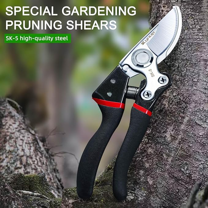 Kynup Pruning Shears for Gardening, Garden Shears Heavy Duty, Bonsai Cutters Shears Pruners, Hedge Clippers, Rose Trimmer Hand Clippers Gardening (Red Black)