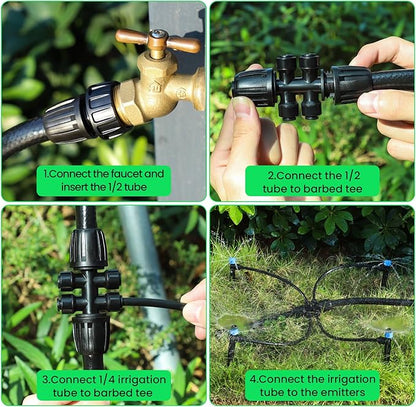 MIXC Drip Irrigation System,Quick Connector Garden Watering System Automatic Sprinkler System Kit for Lawn Raised Bed Greenhouse Plant Watering System (16FT Main Tube+ 79FT 1/4'' Tube)