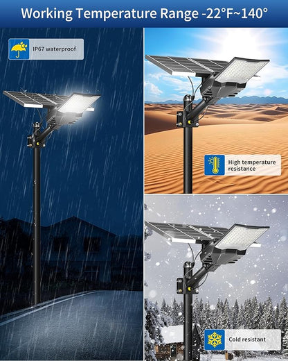 Ofuray OL-18000W Solar Street Lights Outdoor,60,000Mah High Power Solar Security Flood Lights Parking Lot Lights Commercial Dusk to Dawn,IP67 6500k Led with Remote for Street,Court,Barn