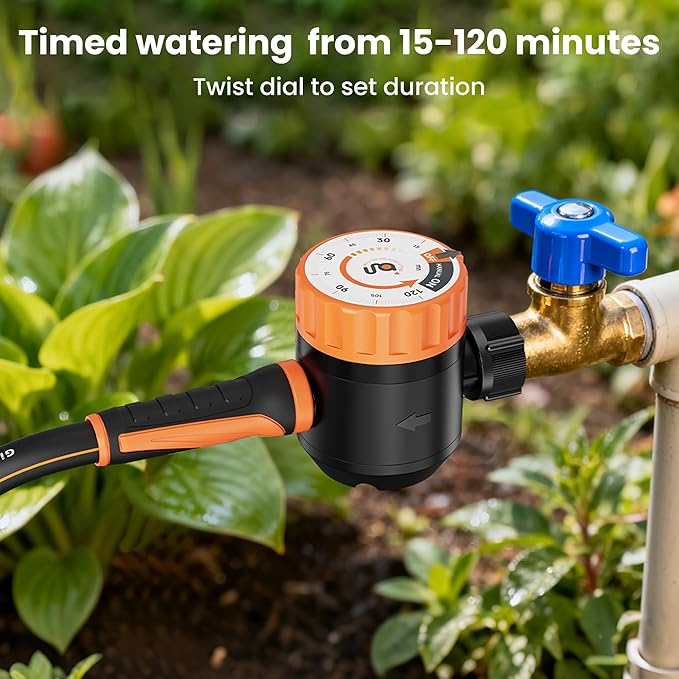 Giraffe Tools Garden Hose 25ft x 5/8", Water Hose Heavy Duty, Flexible with Water Timer Nozzle and Yard Sprinkler, Lightweight Hybrid Hose with Swivel Handle, Male to Female Fittings, Burst 600 PSI