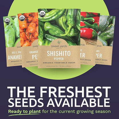 Organic Pepper Seeds (Sweet and Hot) Variety Pack - 13 Individual Packs - 2026 Season - Cayenne, Orange Habanero, Shishito and More! for Indoor & Outdoor Planting (Non-GMO, Certified Organic)