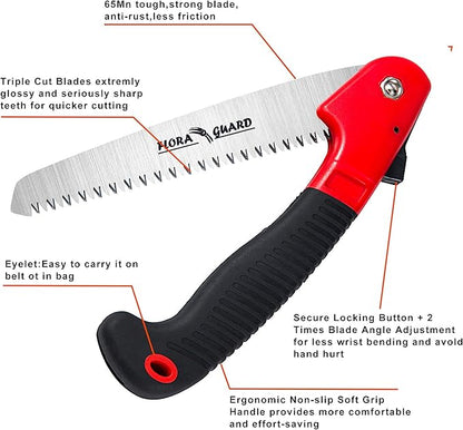FLORA GUARD 7.7-Inch Folding Saw, Pruning Hand Saw with Triple-Cut Razor Teeth for Wood Cutting, Tree Trimming, and Camping