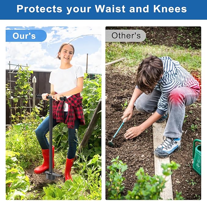 BeneLabel Hand Held Grass Plugger Tool with Push Pull Long Handle Lawn Plug Tool with Soft Rubber Grip Garden Bulb Planter for Digging Holes, Planting, Lawn Repair and Transplant Seedling