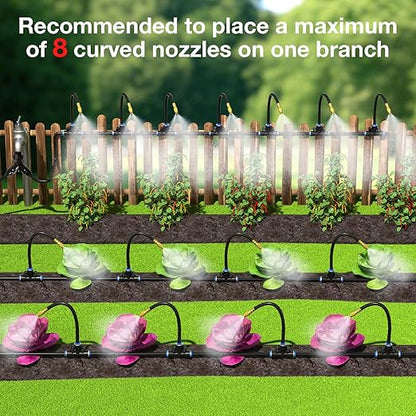 MIXC 100Ft 1/4" Drip Irrigation System,2025-Upgrade Garden Irrigation Kit with 16pcs Adjustable Copper Nozzles,Automatic Atomizing Watering Sprinkler System for Outdoor,Raisedbed,Lawn,Greenhouse