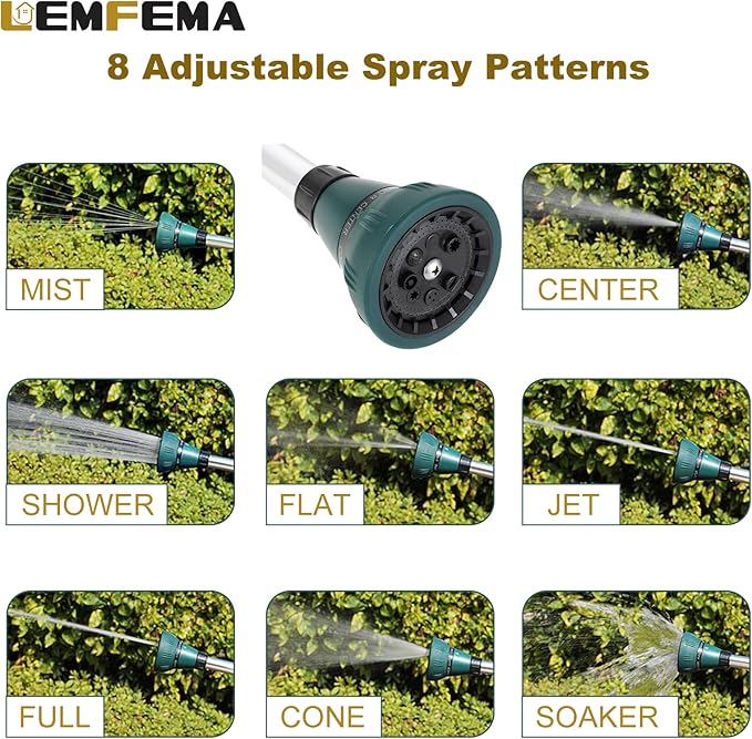 Watering Wand, 15 Inches Sprayer Wand Garden Hose Nozzle with 8 Adjustable Watering Patterns and Thumb Control Shut Off Valve for Showering Dog, Clean the ground, Car Wash, Lawn and Garden (Green)