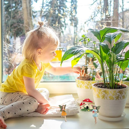 Fumete 13 Pcs Miniature Fairies & Mushroom House Figurines - Mini Garden Accessories for Outdoor Yard & Home Decoration