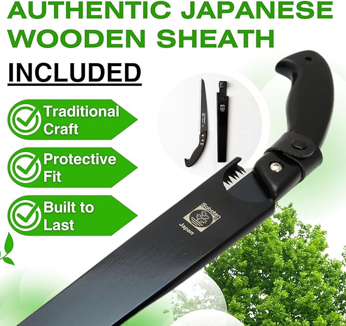 Saboten Japan 9.4" Japanese Pruning Saw – Fluorine-Coated High-Carbon Steel Blade, Traditional Wooden Handle, Precision Pull Cut Tool for Branches – forest Originals, Made in Japan