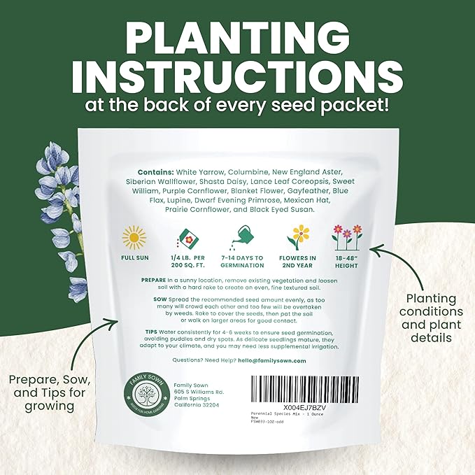 Perennial Species Mix - Large 1 Ounce Packet - 15,000 Flower Seeds for Planting - Wildflower Mix