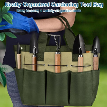 Garden Tool Bag Organizer, Gardening Tote Storage Bag with Zippers Pockets (Tools NOT Included), Green