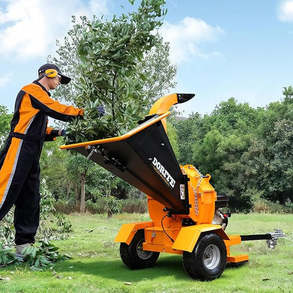 6" Gas Powered Wood Chipper 420cc 15HP Gasoline Engine Leaf Branch Shredder Mulcher Heavy Duty Woodchipper Multi-Function with Towbar & Stop Bar