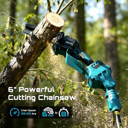 SEESII Cordless Pole Chainsaw, Hedge Trimmer, Pruning Shears, 4000mAh Battery Powered Extendable Garden Tool Kit for Outdoor Use, Electric Long Reach Saw, Hedge and Grass Trimmer, Pruner for Yard Care