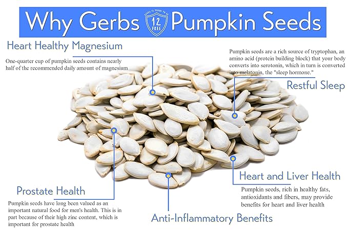 Gerbs Raw Whole Pumpkin Seeds 1 lb. | In-Shell, 10.5 mm Size, Resealable Bag | Mildly Nutty & Crunchy | Top 14 Allergen-Free