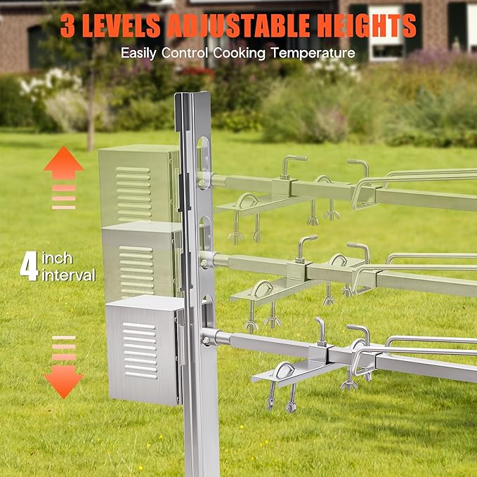 Jocisland Electric BBQ Rotisserie Grill Kit, 46" 132 Lbs Capacity, 45W Motor, Height-Adjustable Stainless Steel Pig Roaster with Triangular Stability Support Stand for Pig Lamb