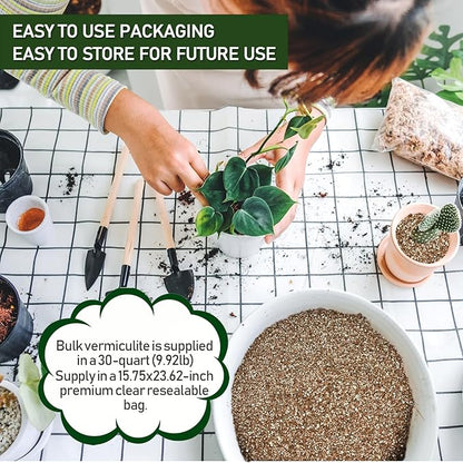 30QT Horticultural Vermiculite Bulk, Organic Vermiculite for Plants, Course Grade Vermiculite for Gardening, for houseplants, for Mushrooms, to Maintain Soil Moisture and Plant Growth(2-4mm)