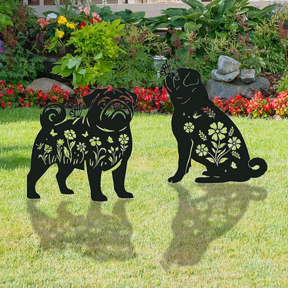 French Bulldog Metal Garden Stakes Yard Decor, 2PCS Black Dog Silhouette Statues Garden Decorative Gifts for Yard Art, Patio, Outside, Lawn Ornaments, Christmas, Backyard