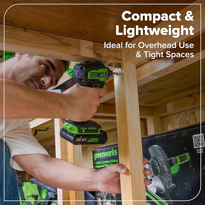 GREENWORKS 24V (4-TOOL) Combo (1/2” Drill + 1/4” Impact Driver + 6.5” Circular Saw + 200Lm Flashlight), 4.0Ah + 2.0Ah Batteries (24,000mAh Power Bank), (2) Braided Cables, 65W Rapid Charger