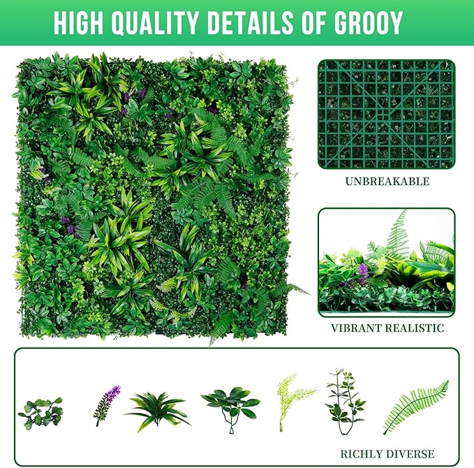 Artificial Boxwood Panels, Grass Wall Panels 20"x20"(8pcs), Privacy Hedge Fence Screen with UV Protection, Fake Greenery Backdrop for Indoor Wedding and Outdoor Garden Backyard