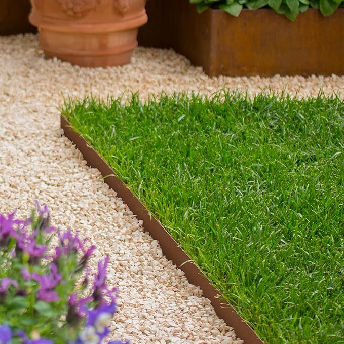 Worth Garden 10-Pack Corten Steel Landscape Lawn Edging - 4.5in H Rust Patina Finish Bendable Metal Strips - Hammer-in Pre-Rusted Border w/ 11 Clips - Yard Pathway Divider (33Ft Total)