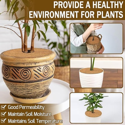 ZeeDix 3 Pack Coconut Fiber Mulch Ring, 11.8 Inch Coco Coir Tree Ring Mulch Mat, 100% Natural Tree Protector Mat Plant Cover Ring Coconut Coir Discs Tree Mats Mulch Rings for Indoor Outdoor Plants