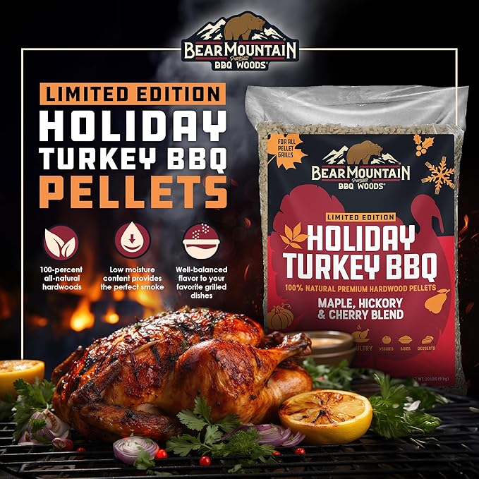 Bear Mountain BBQ Maple, Hickory & Cherry Blend Smoker Pellets, Holiday Turkey Blend, 20 Pounds