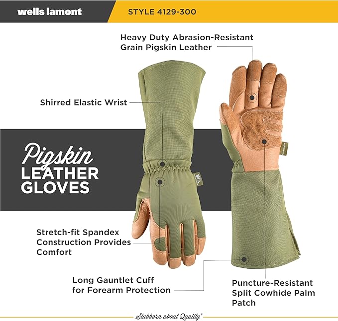 Wells Lamont Rosetender Gardening Gloves for Women – Thorn Proof Garden Gloves, Grain Leather Long Gloves for Pruning & Yard Work, 4129-300, Small
