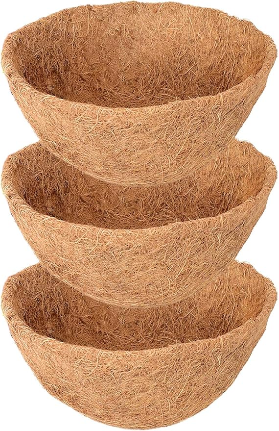 Legigo 3 Pack 14 Inch Hanging Basket Coco Liners Replacement, 100% Natural Round Coconut Coco Fiber Planter Basket Liners for Hanging Basket Flowers/Vegetables