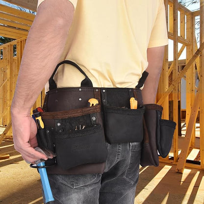 Brown Combine Leather Tool Belt | 11 Pockets Carpenter Tool Bag | Tool Pouch | Handyman | Belts For Men | Drywall Tool Belt | Construction | Framers | Electrician