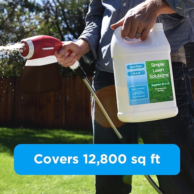 Superior 15-0-15 Liquid Lawn Fertilizer - Lawn Food for Growth & Green - Nitrogen, Potassium, Humic, Fish & Seaweed - Any Grass Type- Simple Lawn Solutions - All Season- Concentrate (1 Gallon)