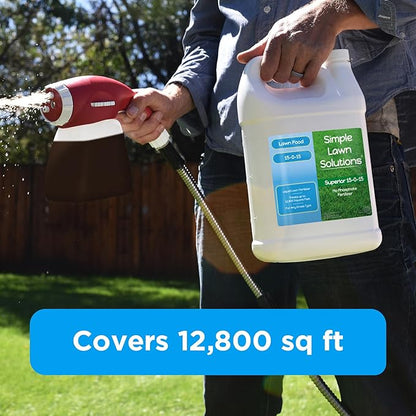 Superior 15-0-15 Liquid Lawn Fertilizer - Lawn Food for Growth & Green - Nitrogen, Potassium, Humic, Fish & Seaweed - Any Grass Type- Simple Lawn Solutions - All Season- Concentrate (1 Gallon)