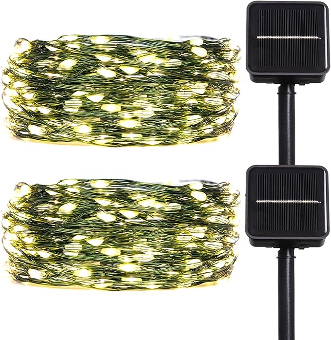 Solar String Lights for Outside,33FT 100LEDs (2 Pack) Solar Fairy Lights,Waterproof 8 Modes Outdoor String Light for Patio Garden Backyard Tree Balcony Christmas,Green Wire,Warm White