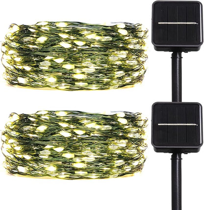 Solar String Lights for Outside,33FT 100LEDs (2 Pack) Solar Fairy Lights,Waterproof 8 Modes Outdoor String Light for Patio Garden Backyard Tree Balcony Christmas,Green Wire,Warm White