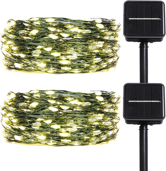 Solar String Lights for Outside,33FT 100LEDs (2 Pack) Solar Fairy Lights,Waterproof 8 Modes Outdoor String Light for Patio Garden Backyard Tree Balcony Christmas,Green Wire,Warm White